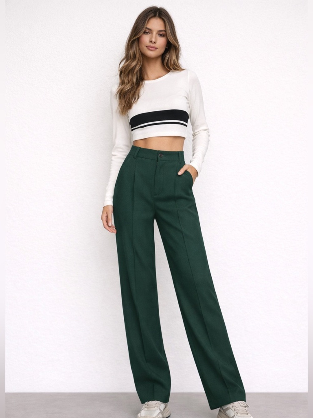 ZARA Francoise Olive Green High Rise Trouser Pants Size Large - Picture 1 of 9